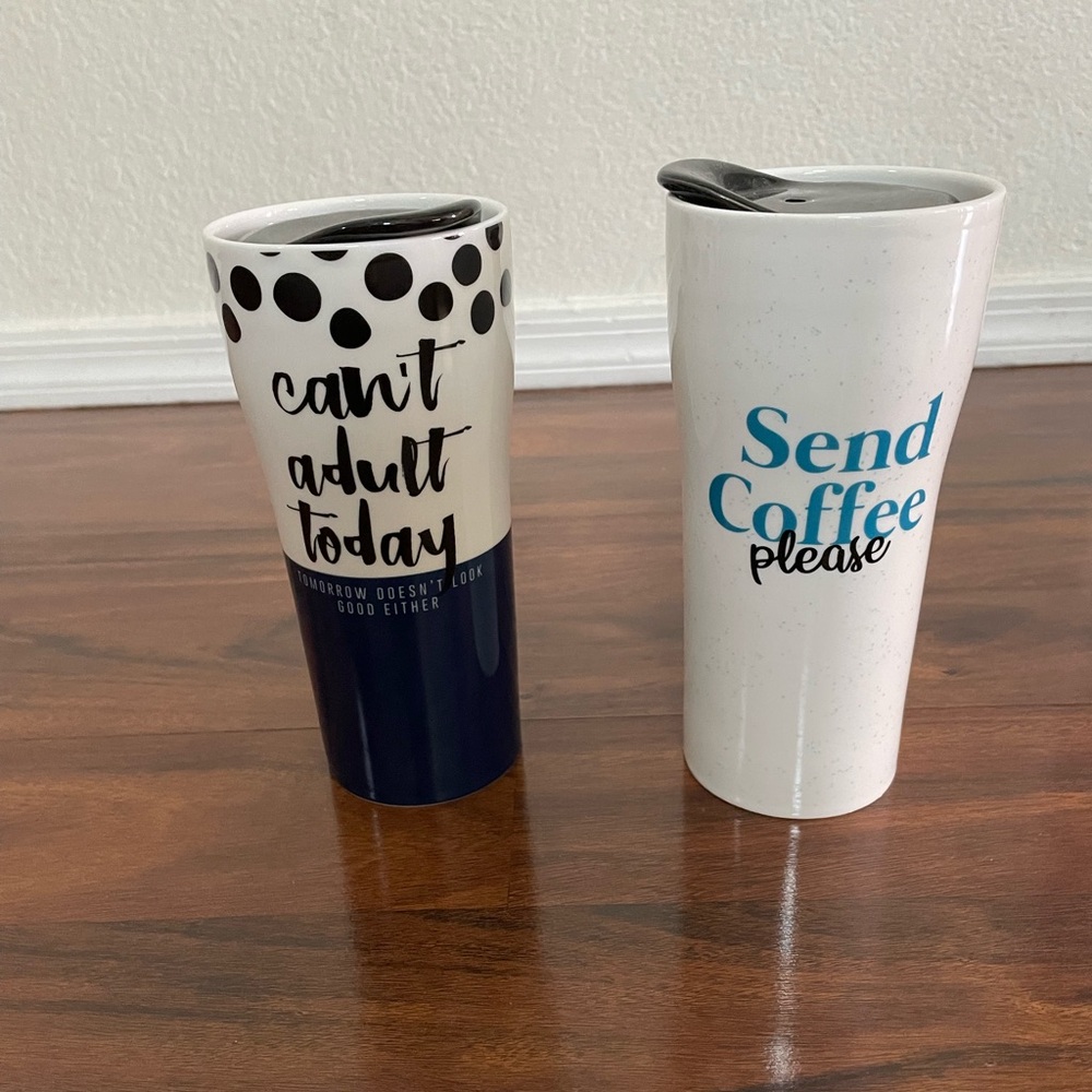 Set of Two Travel Mugs with Fun Quotes